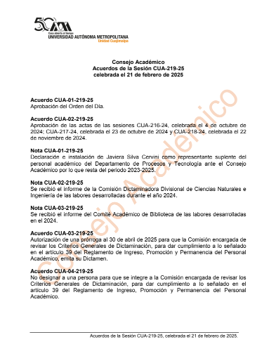 Acuerdos de la sesión CUA-219-25