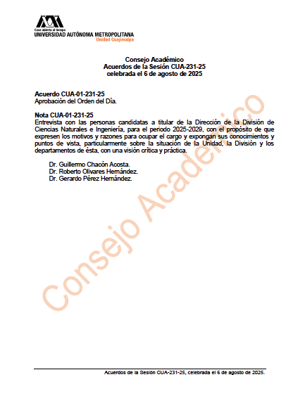 Acuerdos de la sesión CUA-231-25