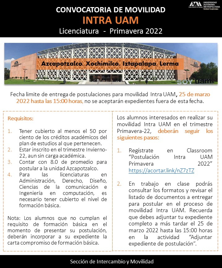 Convocatoria INTRAUAM 22P
