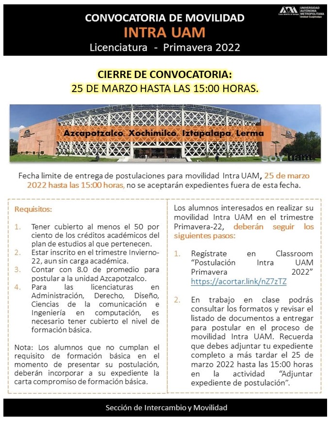 Cierre de Convocatoria de Movilidad IntraUAM