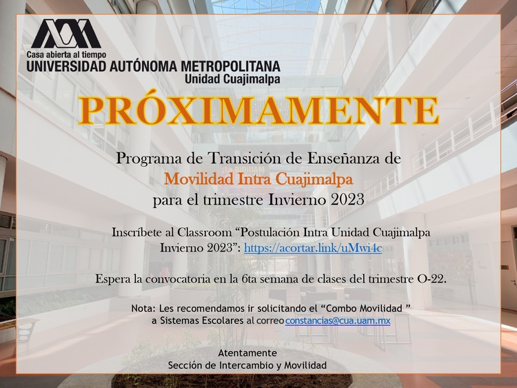 Convocatoria de Movilidad Intra Cuajimalpa