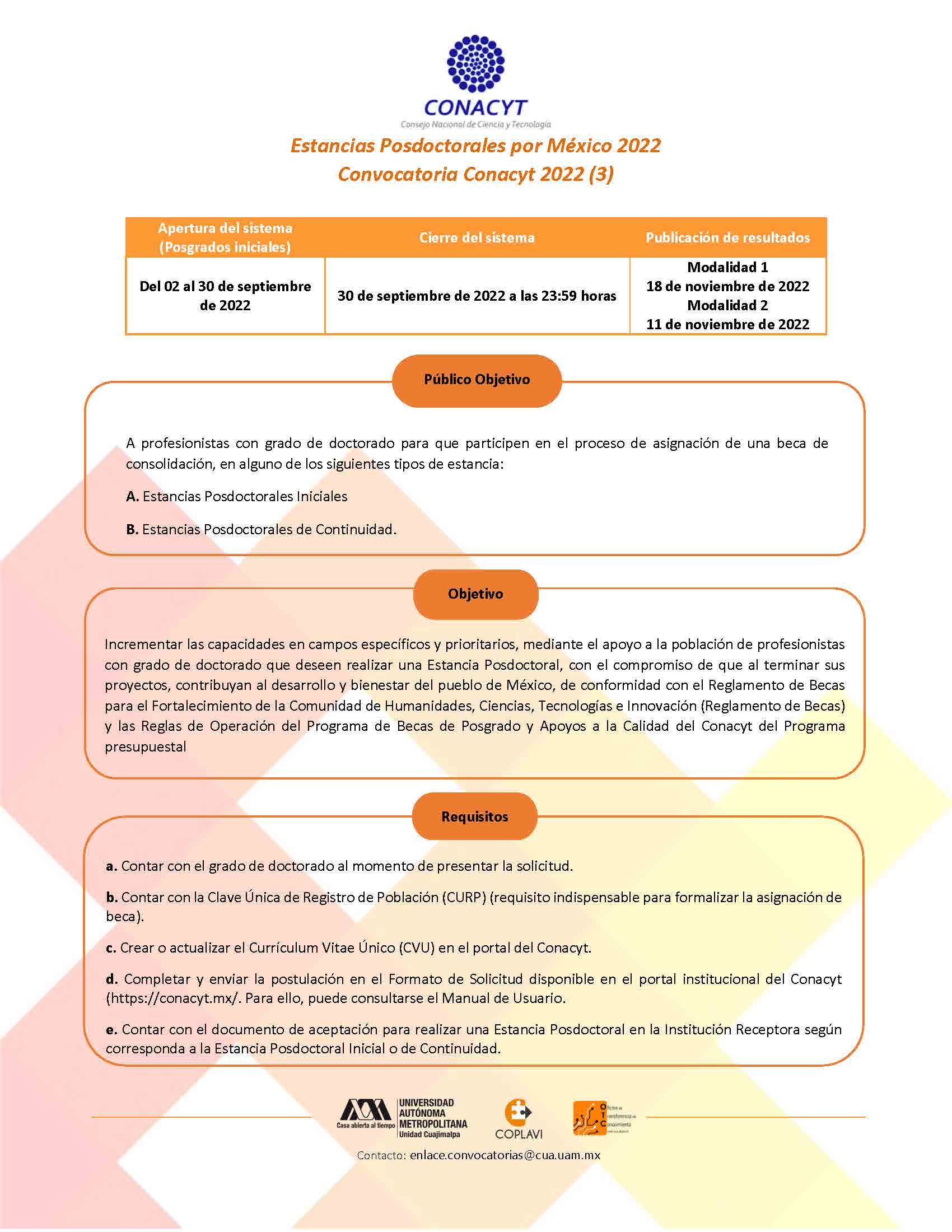 Convocatoria Estancias Posdoctorales Página 1