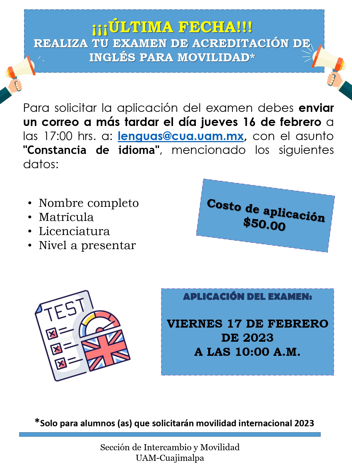 Fecha acreditación inglés