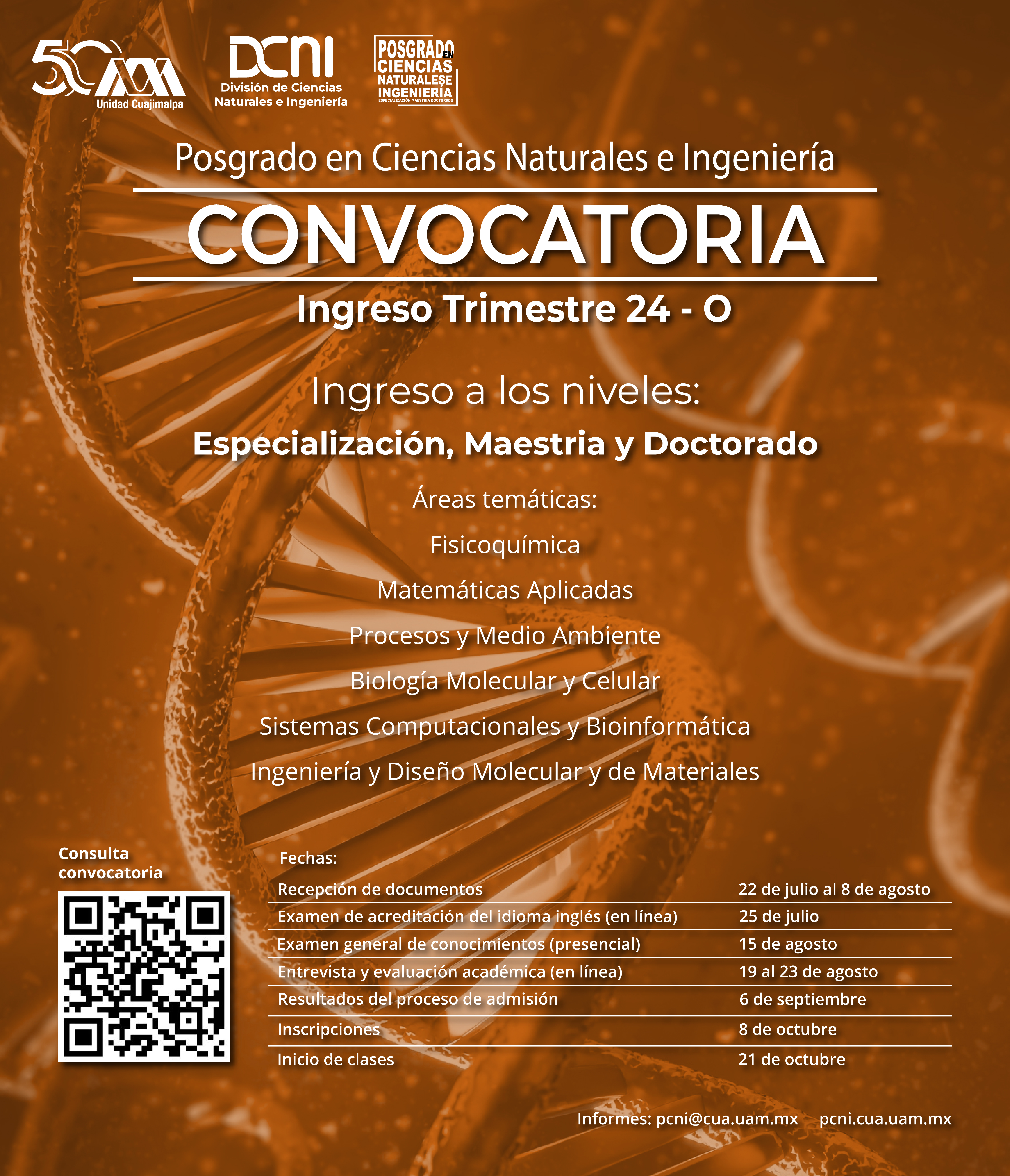 Posgrado en Ciencias Naturales e ingeniería en el trimestre 24O